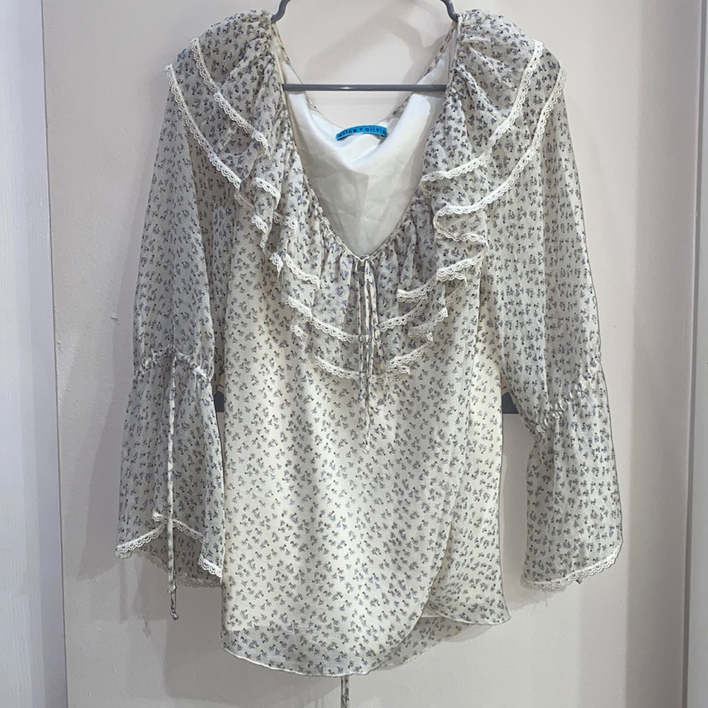 White Floral Ruffle Top